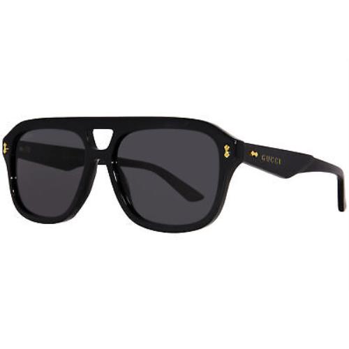 Gucci GG1263S 001 Sunglasses Men`s Black/grey Lenses Pilot Shape 57mm - Frame: Black, Lens: Gray