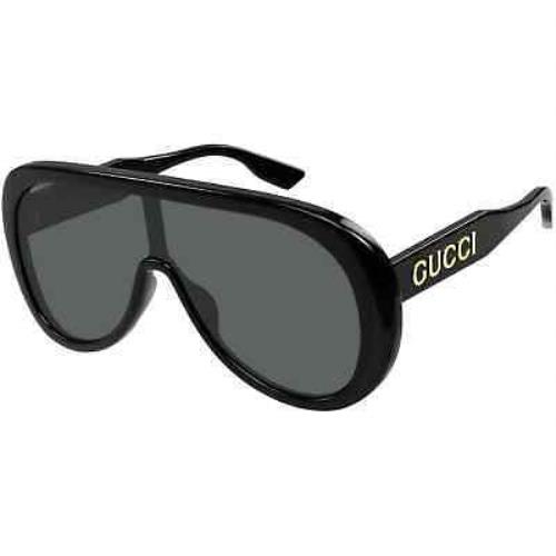 Gucci GG1370S 001 Black Gold Logo Grey Lens Shield Sunglasses - Black, Frame: Black, Lens: Gray