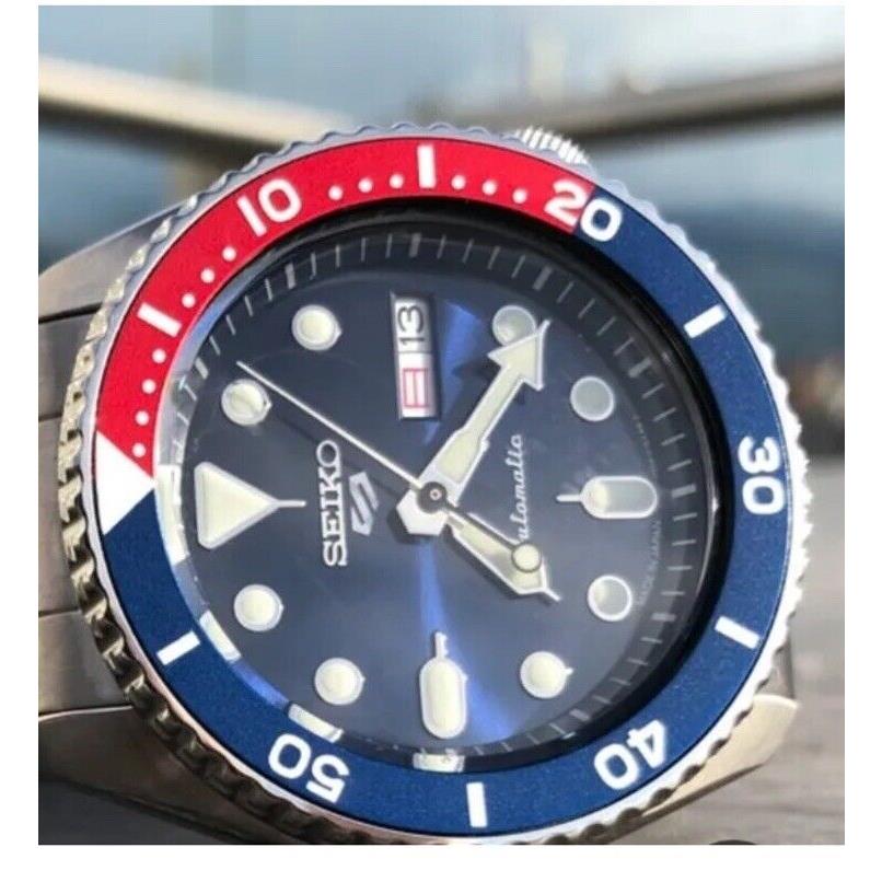 Seiko 5 Sports Full Stainless Steel Pepsi Bezel 42.5mm Automatic Watch SRPD53K1 - Dial: Blue, Band: Silver, Bezel: Red, Blue