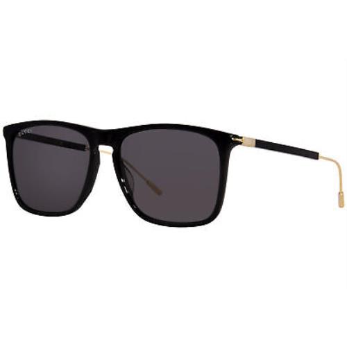 Gucci GG1269S 001 Sunglasses Men`s Black/gold/grey Lenses Square Shape 58mm