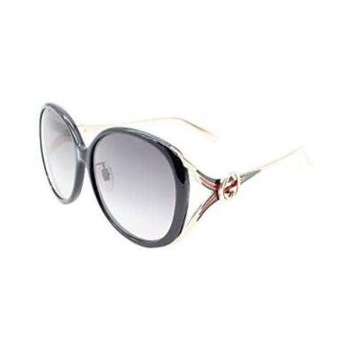 Gucci GG0226SK Designer Sunglasses in Black/gold/gray Gradient 60mm Women`s Oval