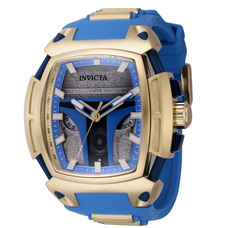 Invicta S1 Diablo Men`s 53mm Star Wars Jango Fett Limited Ed Chrono Watch 43665 - Dial: Black, Blue, Gold, Gray, Multicolor, White, Band: Blue, Bezel: Gold, Yellow