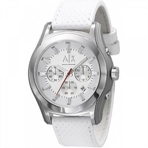 Armani Exchange White Perforated Leather+silver Tone Chrono Watch AX2071