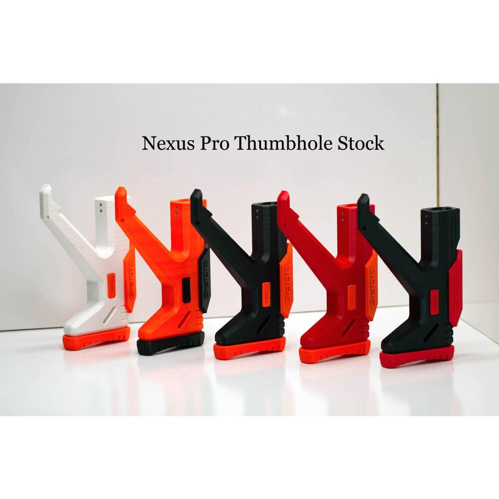 3D Printed Solid Thumbhole Stock For Nerf AF Nexus Pro Dart Blaster Black w/orange