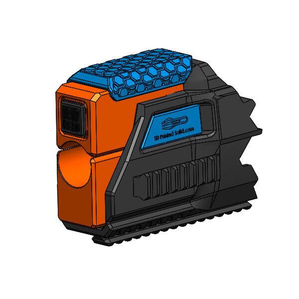 3D Printed Block Head Barrel Extension For Nerf Perses Dart Gun Blaster Black w/blue