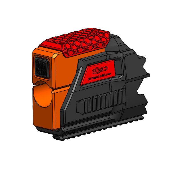 3D Printed Block Head Barrel Extension For Nerf Perses Dart Gun Blaster Black w/red