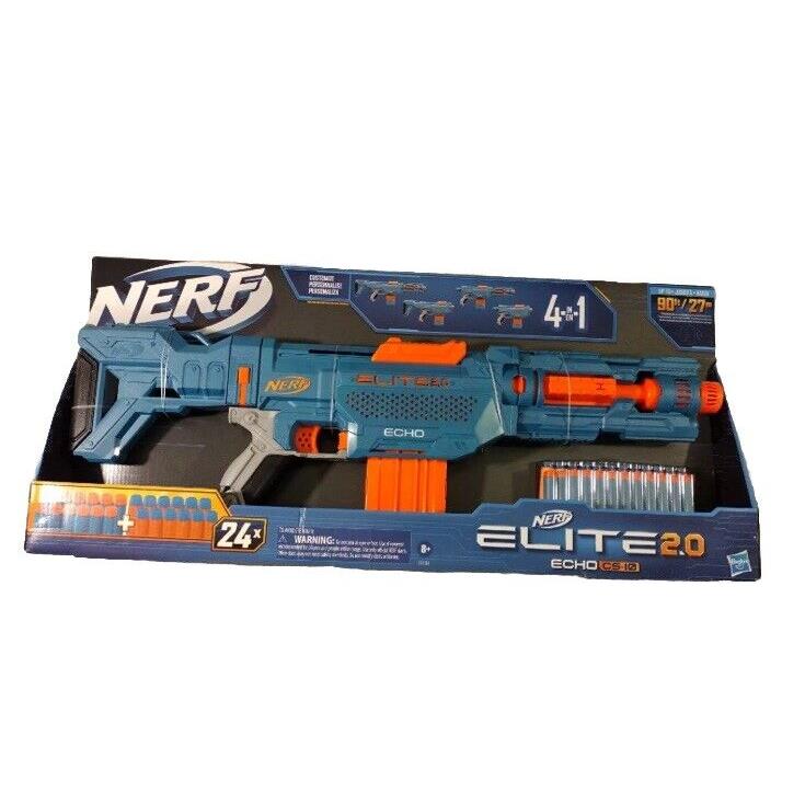 Nerf Elite 2.0 Echo CS-10 Blaster 24 Official Darts 10-Dart Clip 4 Rails Blue