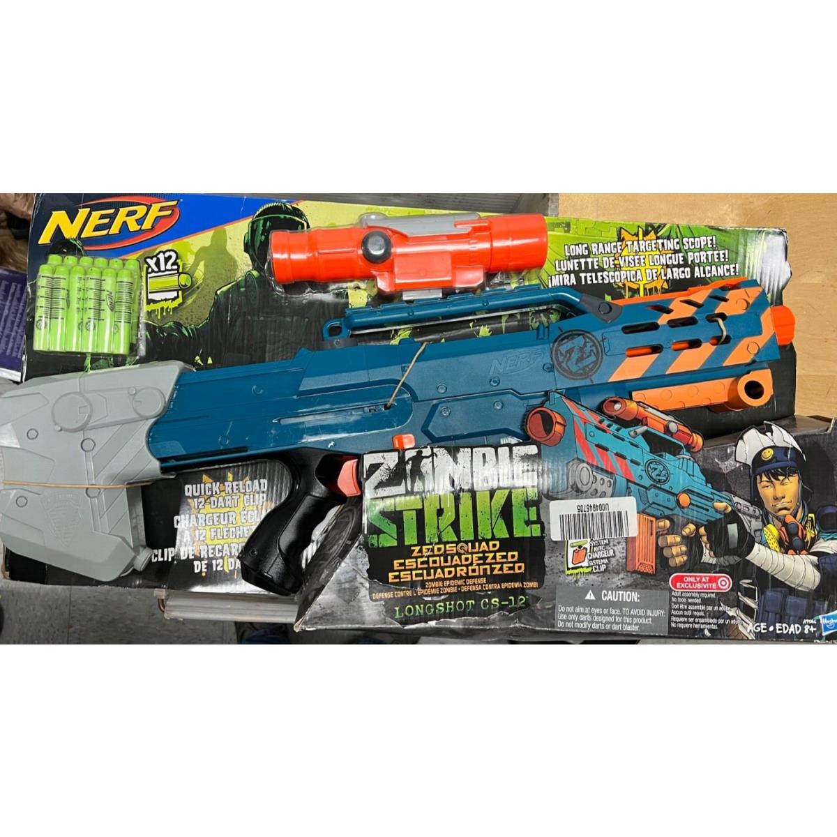 Nerf Gun Zombie Strike Blaster Zed Squad Longshot CS-12 Scope