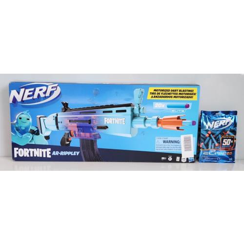 Nerf x Fortnite Ar-rippley Motorized Dart Blaster 20x+50x Elite Darts F1031