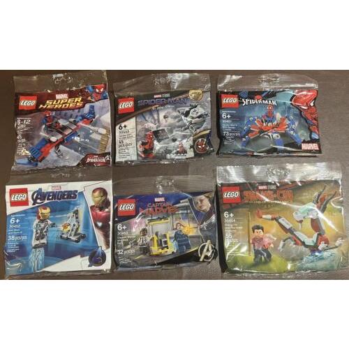 6 Lego Marvel Polybags 30302 30443 30451 30452 30453 30454 Spider Man Iron Man