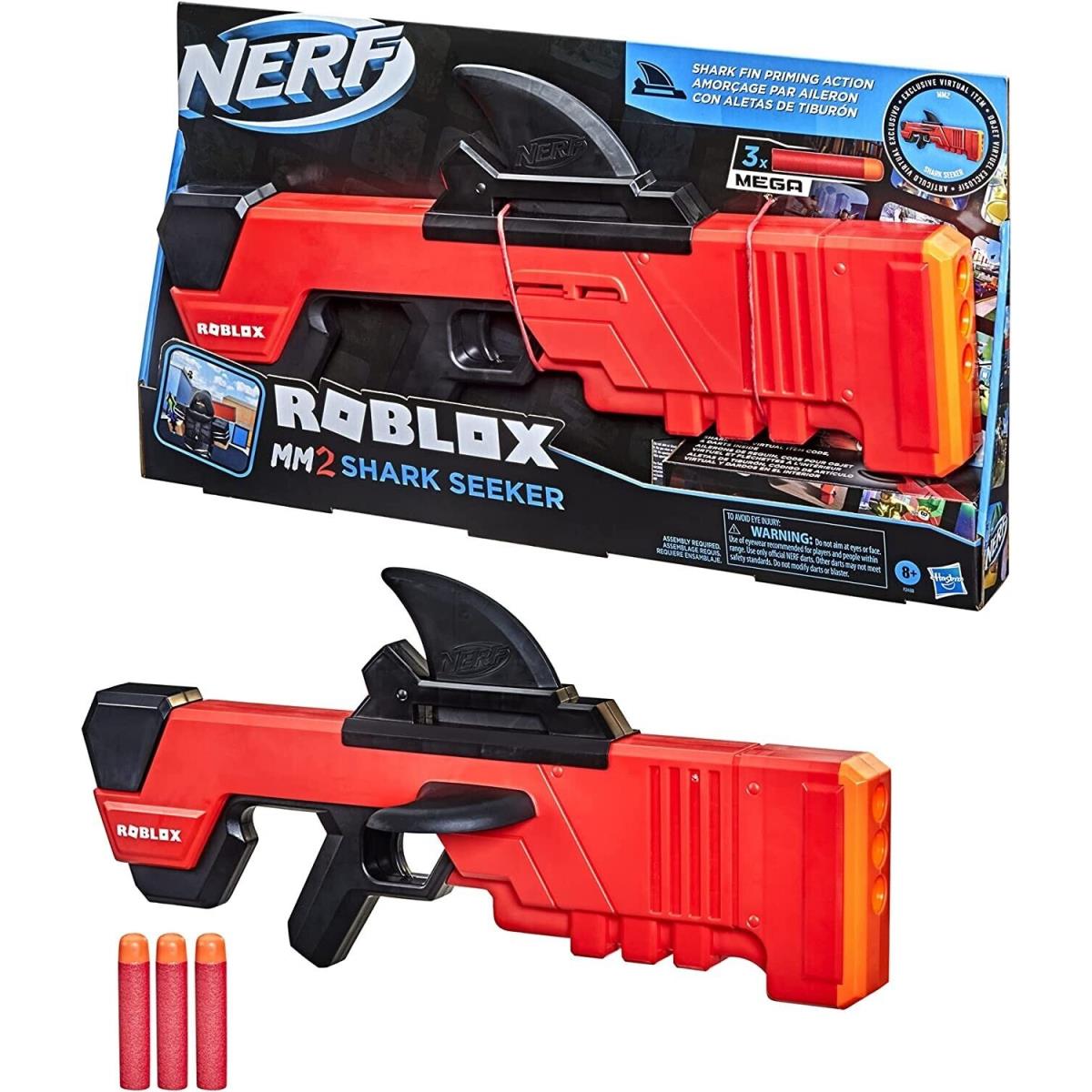 Hasbro Nerf Roblox MM2 Shark Seeker Dart Blaster Shark-fin Priming Virtual Item Toys