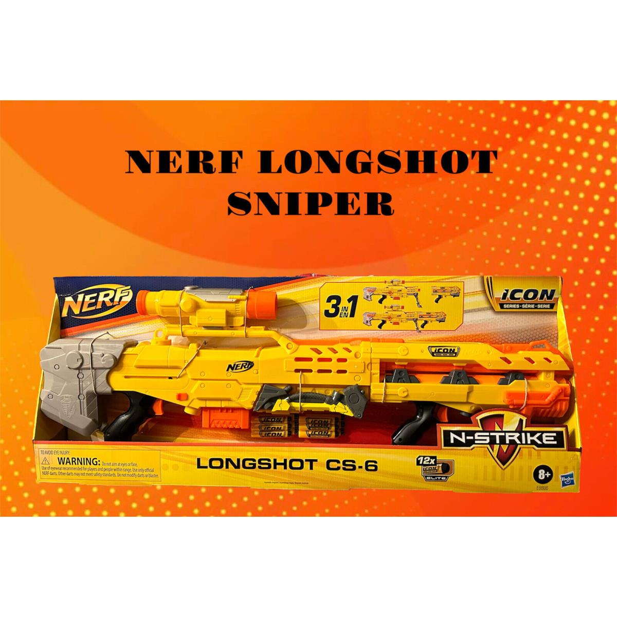 Nerf Gun Longshot CS-6 N-strike Icon Series - 3 in 1 Sniper Toy Blaster