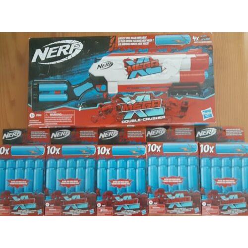 Nerf Mega XL Double-crusher Pump Soft Dart Blaster with 5 Packs Of Mega XL Darts