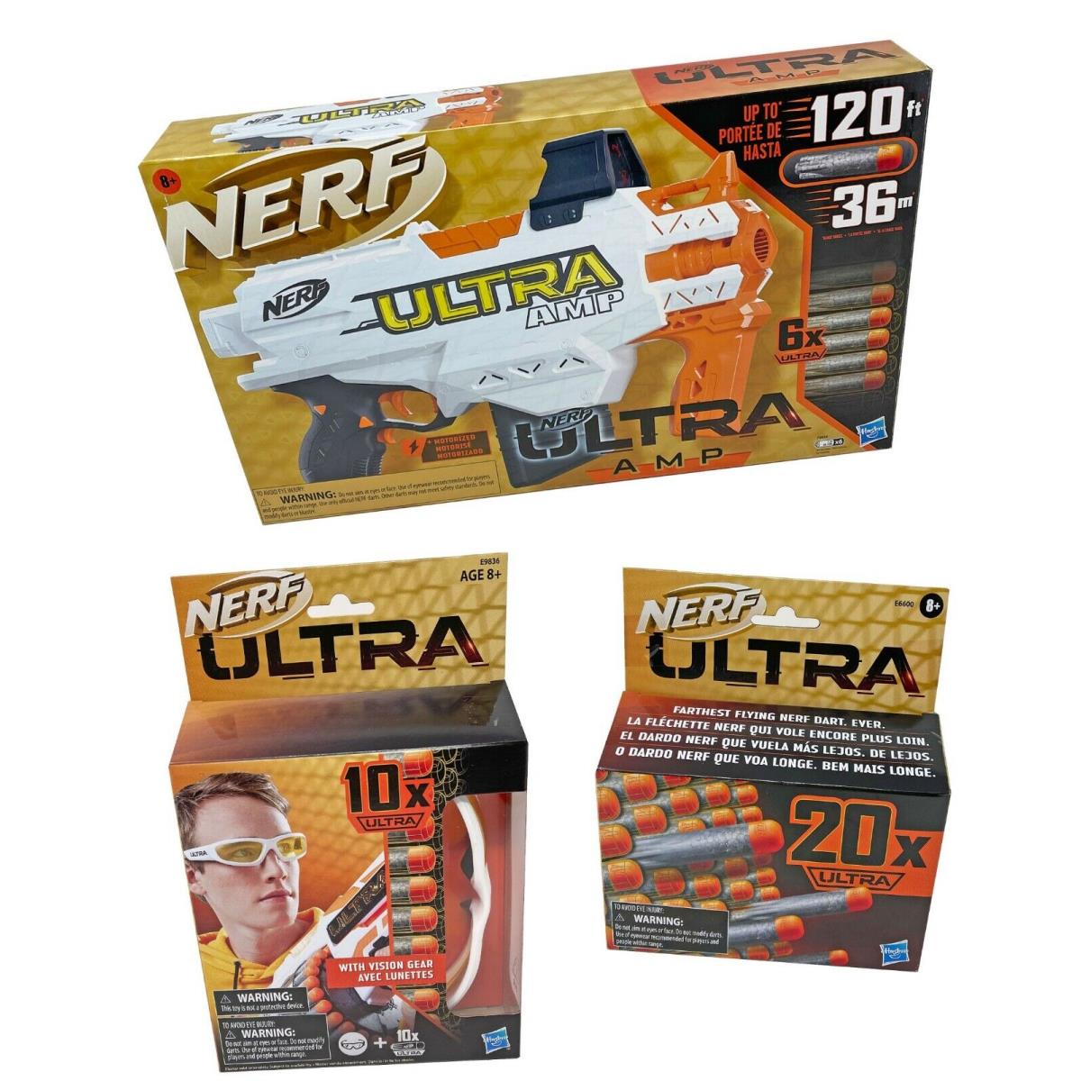 Nerf Ultra Amp Bundle Motorized Battery Power Firing 36 Rounds Ultra Glasses