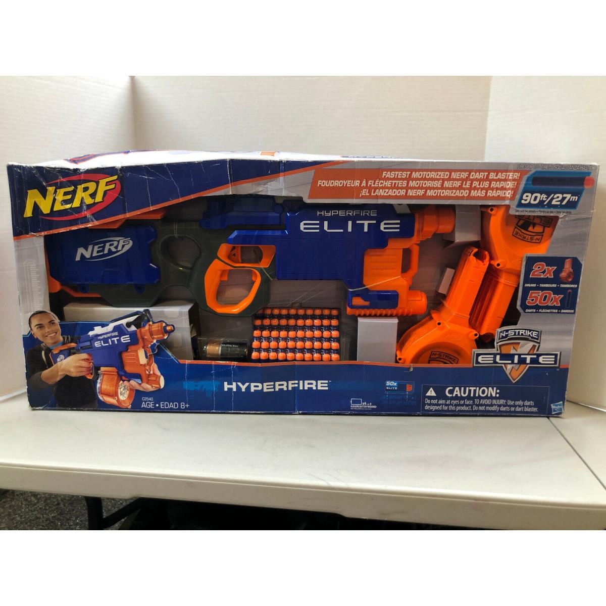 Nerfn-strike Elite Hyperfire with2 Drums 50 Darts 4 Duracell D Batteries