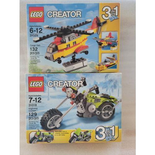 Lego 31018 Creator 3 in 1 Highway Cruiser Motorcycle 31029 Cargo Heli Nip