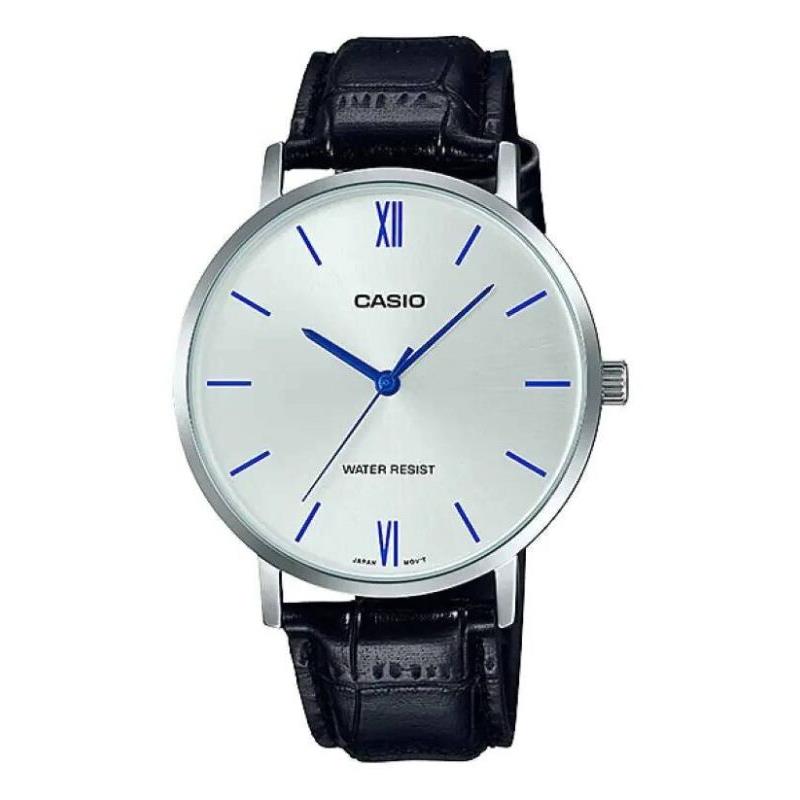Casio MTP-VT01L-7B1 Men`s Minimalistic Silver Dial Black Leather Band Watch