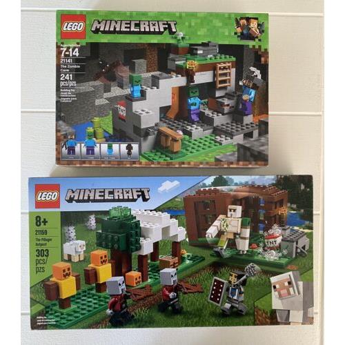 Lego Minecraft Sets 21159 The Pillager Outpost 21141 The Zombie Cave Look
