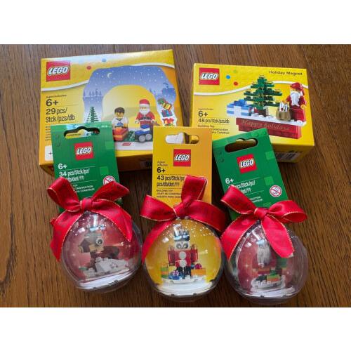 Lego Holiday Decor Set: Christmas Ornaments X 3 Santa Magnet Cake Topper