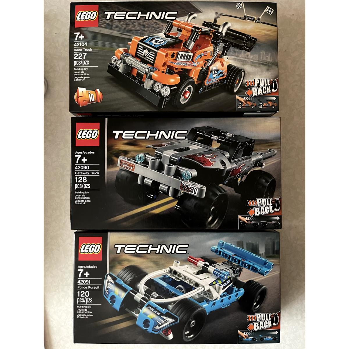 Lego Technic 3 Sets 42090 Gateway Truck 42104 Race 42091 Police Pursuit Nisb