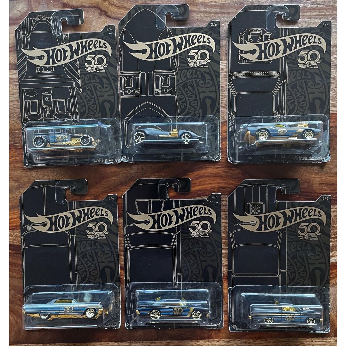 1:64 Hot Wheels 50th Anniversary Black Gold Collection 6pcs Diecast Model Car