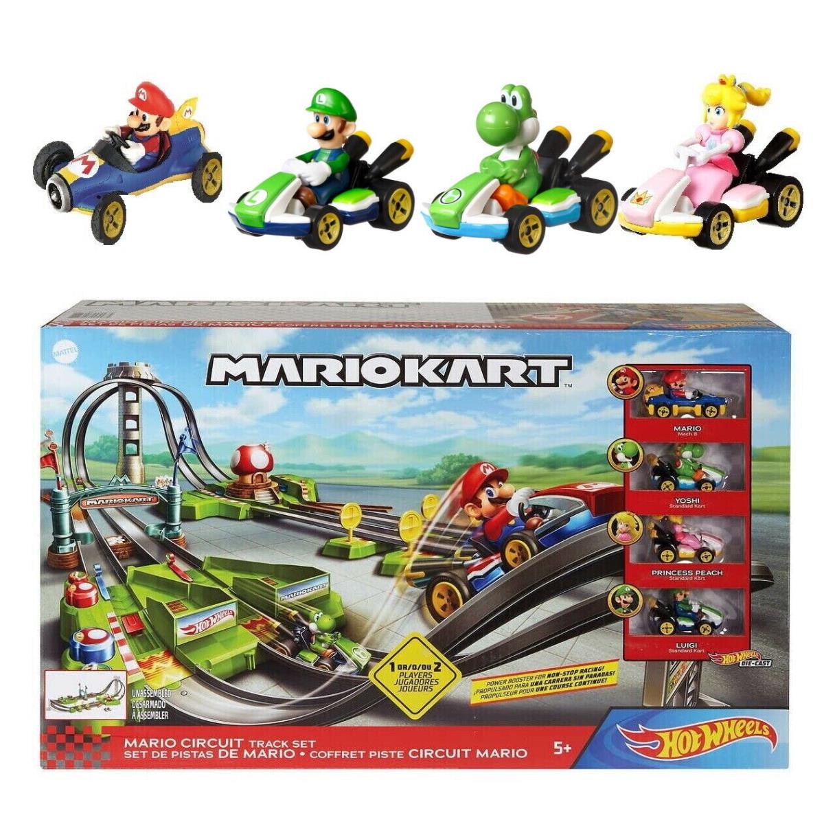 Hot Wheels Mario Kart Circuit Track Set Yoshi Princess Peach Luigi Diecast