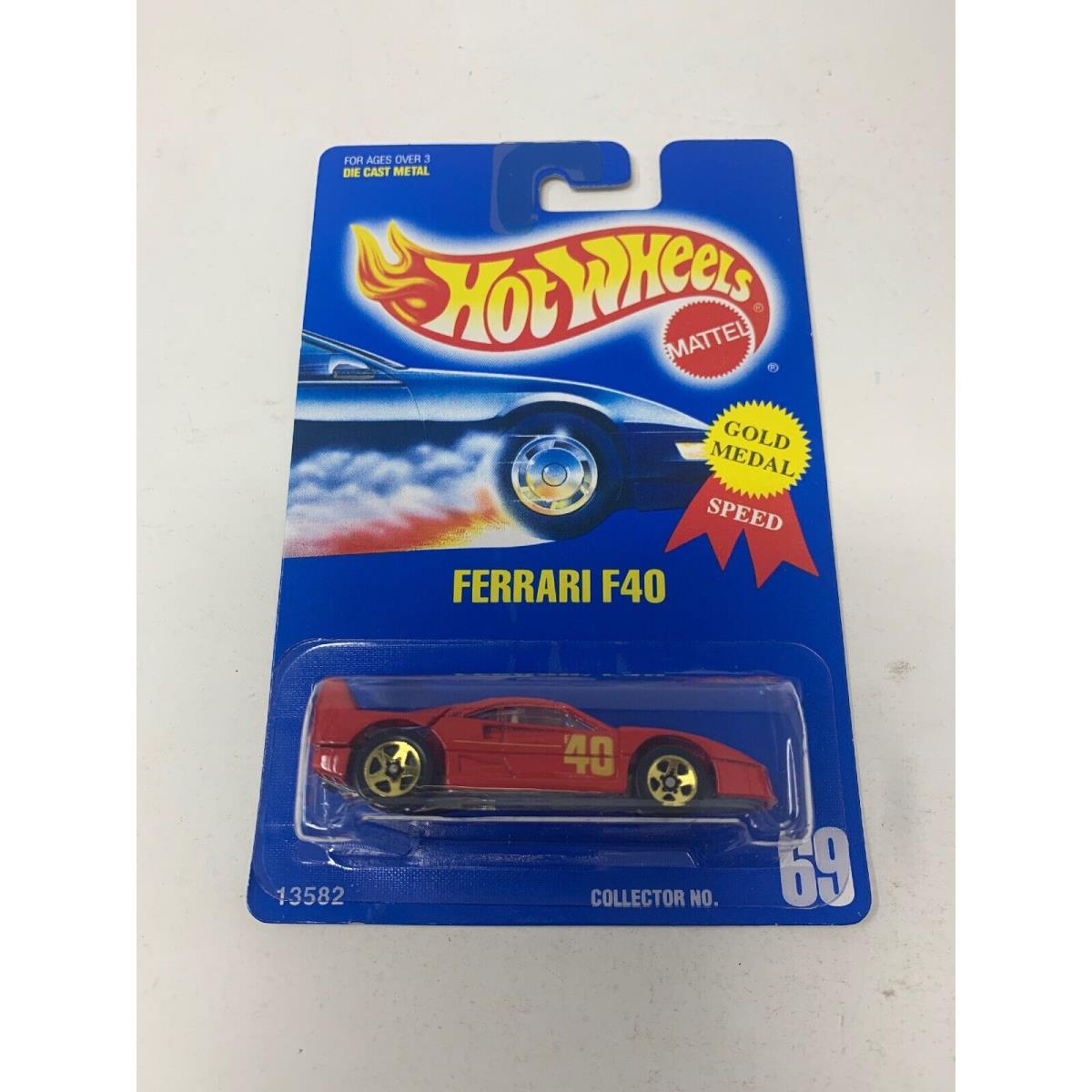 Hot Wheels 1992 Ferrari F40 Collector No. 69 - 13582 1991 Mattel Red w/ Gold 5sp