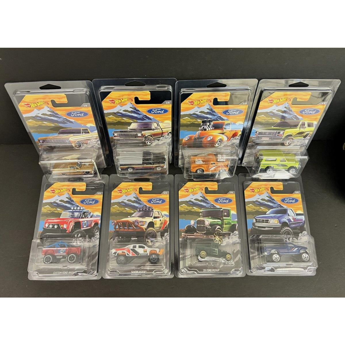 Hot Wheels 2018 Walmart Exclusive Set of 8 W/protector Cases Ford Box Ships