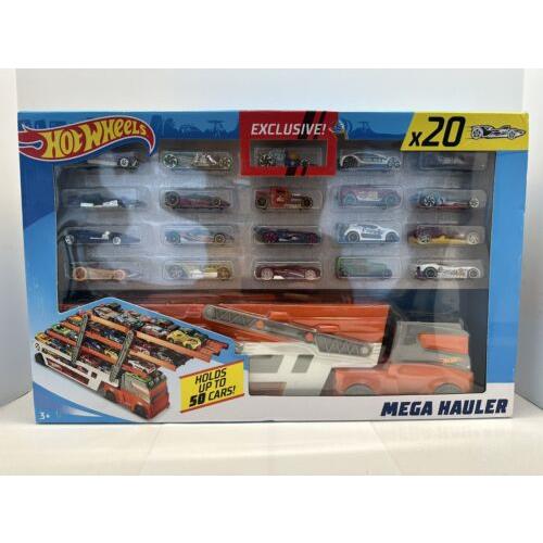 Hot Wheels Mega Hauler Truck Transporter with 20 Hot Wheels Holds Up To 50 Cars