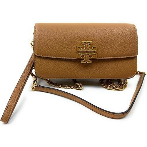 Tory Burch Women`s Britten Pebble Leather Chain Wallet Bag with Wristlet Moose