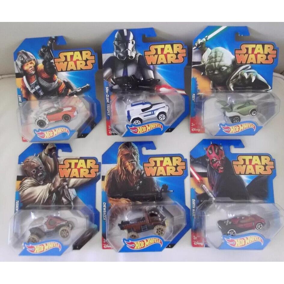 6 Hot Wheels Characters Star Wars Vehicles Skywalker Chewbacca Darth Maul Yoda