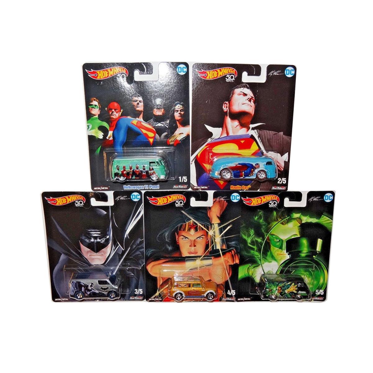 Hot Wheels Pop Culture 2018 Alex Ross DC Heroes Series Diecast Cars Set of 5