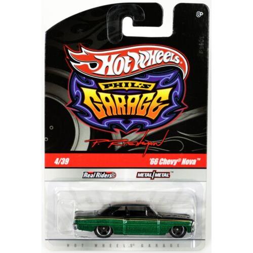 Hot Wheels 1966 Chevy Nova Chase Phil`s Garage R3776 Nrfp 2009 Black/green 1:64