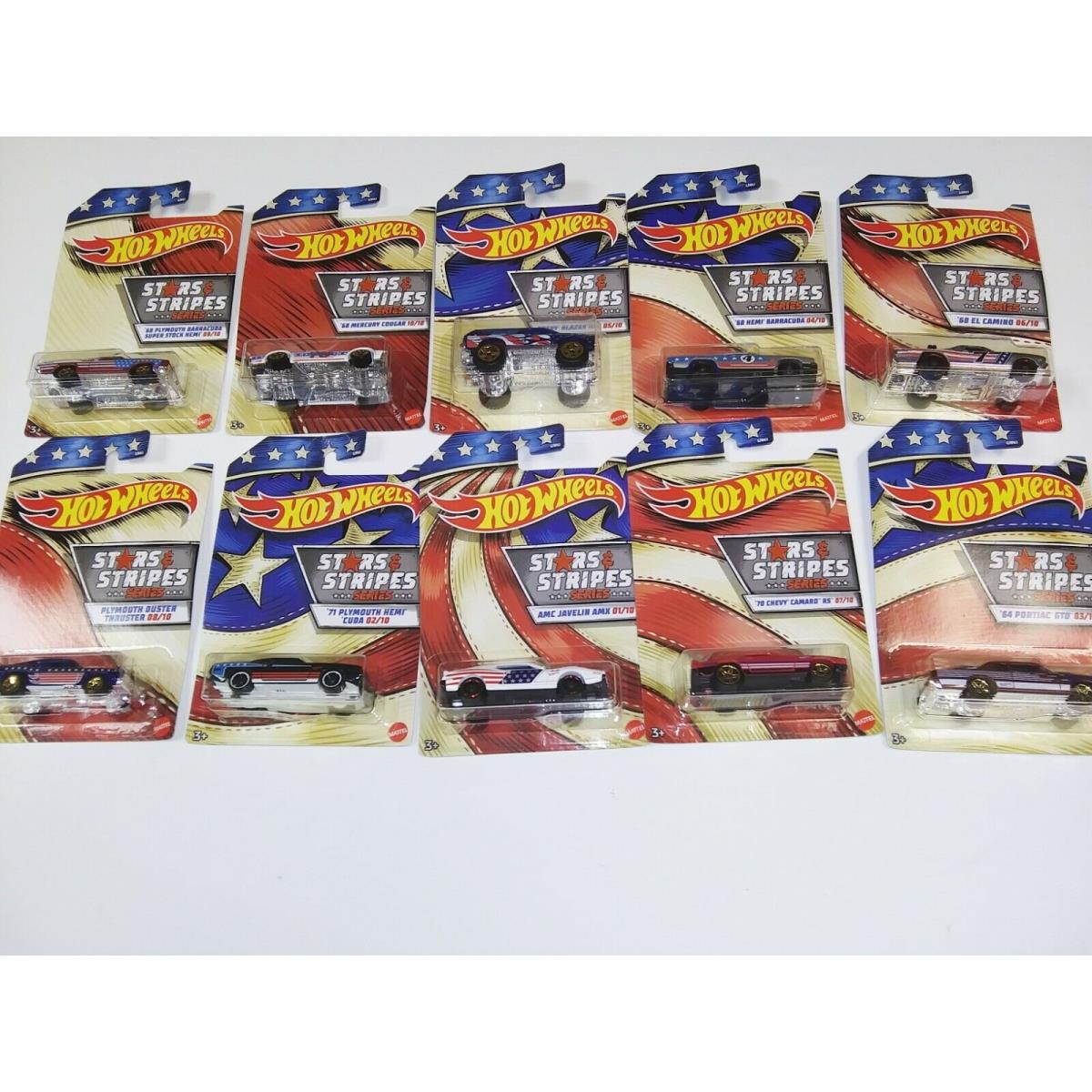 Hot Wheels Stars Stripes Series 2019 Complete 10-Piece Set American Muscle