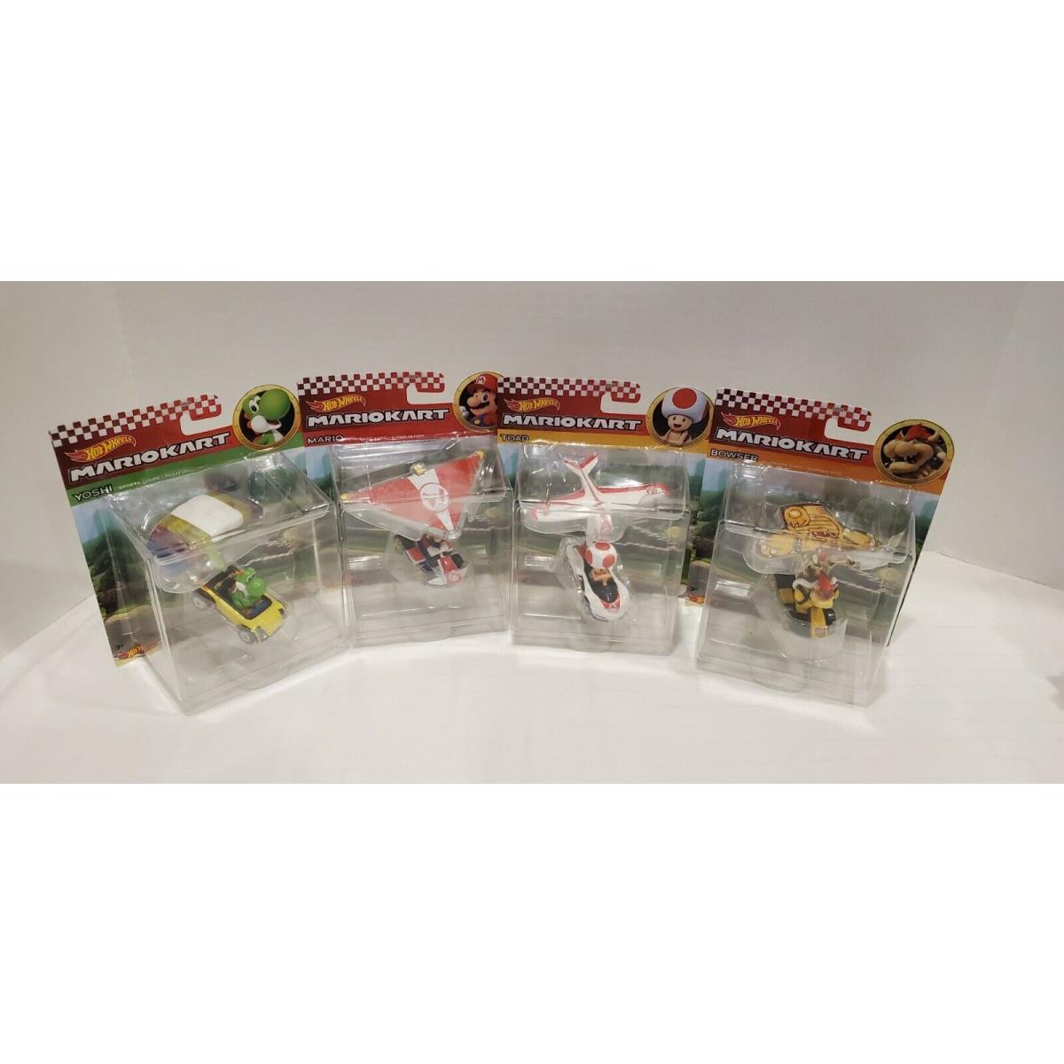Mario Kart Hot Wheels Gliders Vehicle Complete Set of 4-Yoshi Mario Toad Bowser