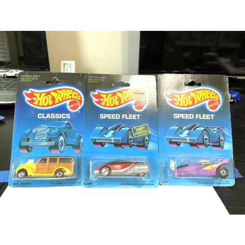 3 Hot Wheels ON Card Classic Woody Diecast 1/64 Scale Vintage