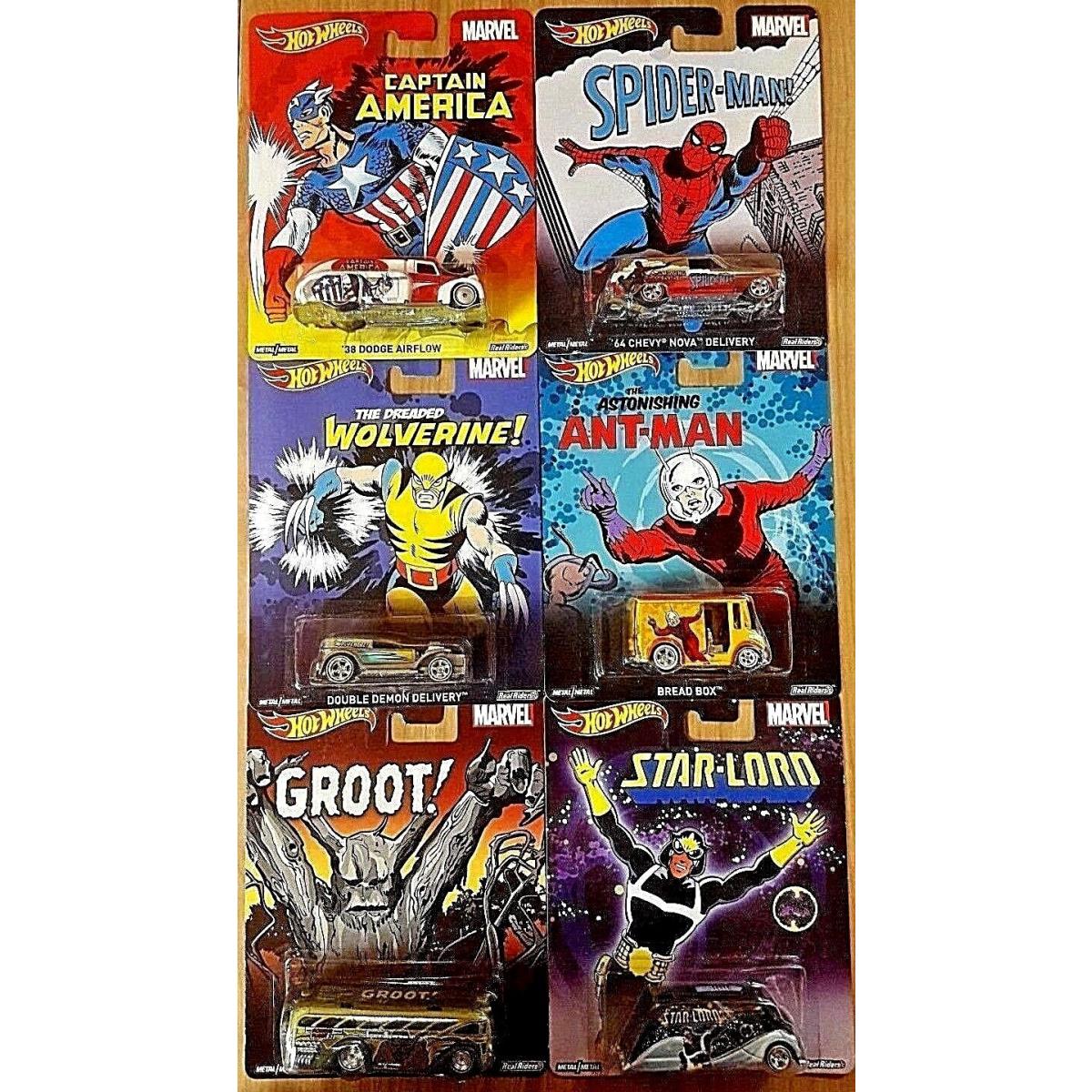 Hot Wheels Pop Culture 2014 Marvel Comic Set Wolverine Groot Spiderman Look