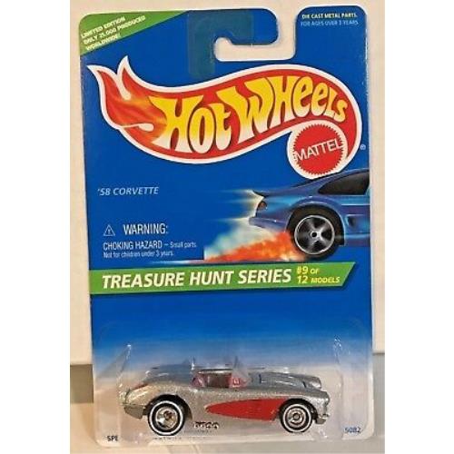 Hot Wheels 1996 Treasure Hunt - Silver `58 Corvette W/real Riders 9 of 12 LE/25k
