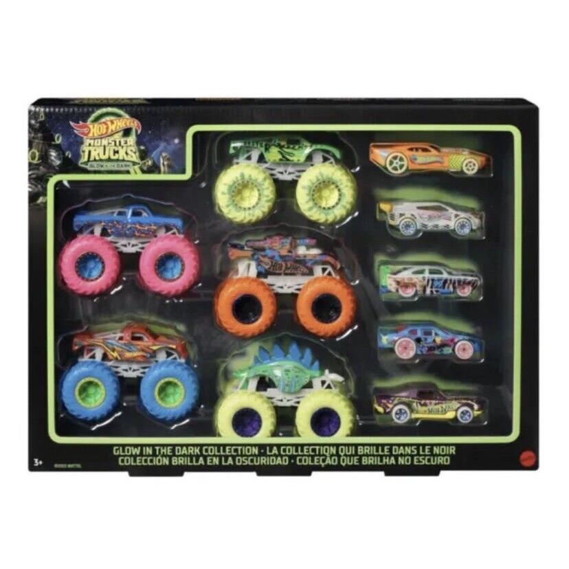 Hot Wheels Monster Trucks Glow in The Dark Collection Invader Gunkster 10 Pack - Multi-Color