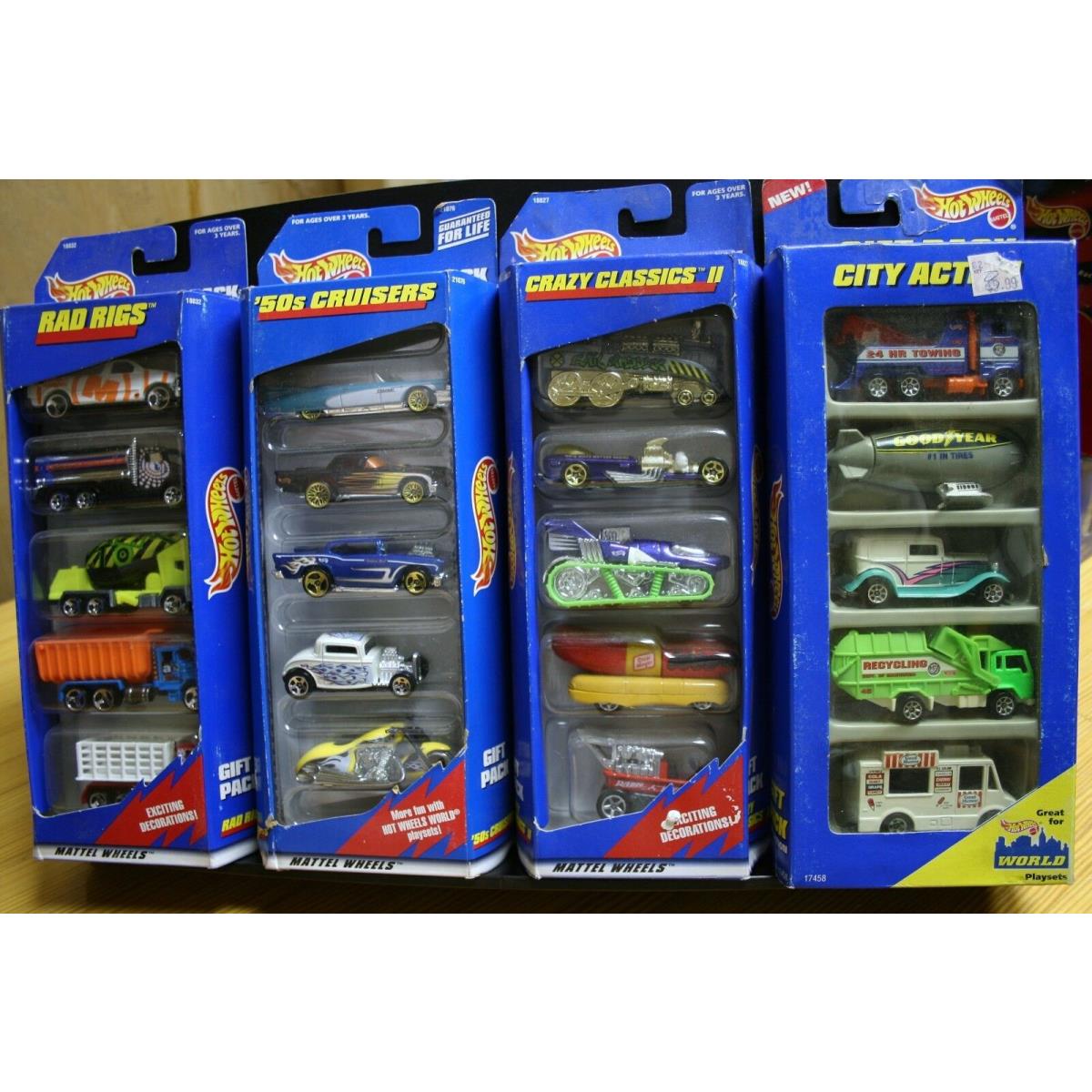 4 Hot Wheels Gift Packs 20 Cars Rad Rigs `50S Cruisers City Action Crazy Cla