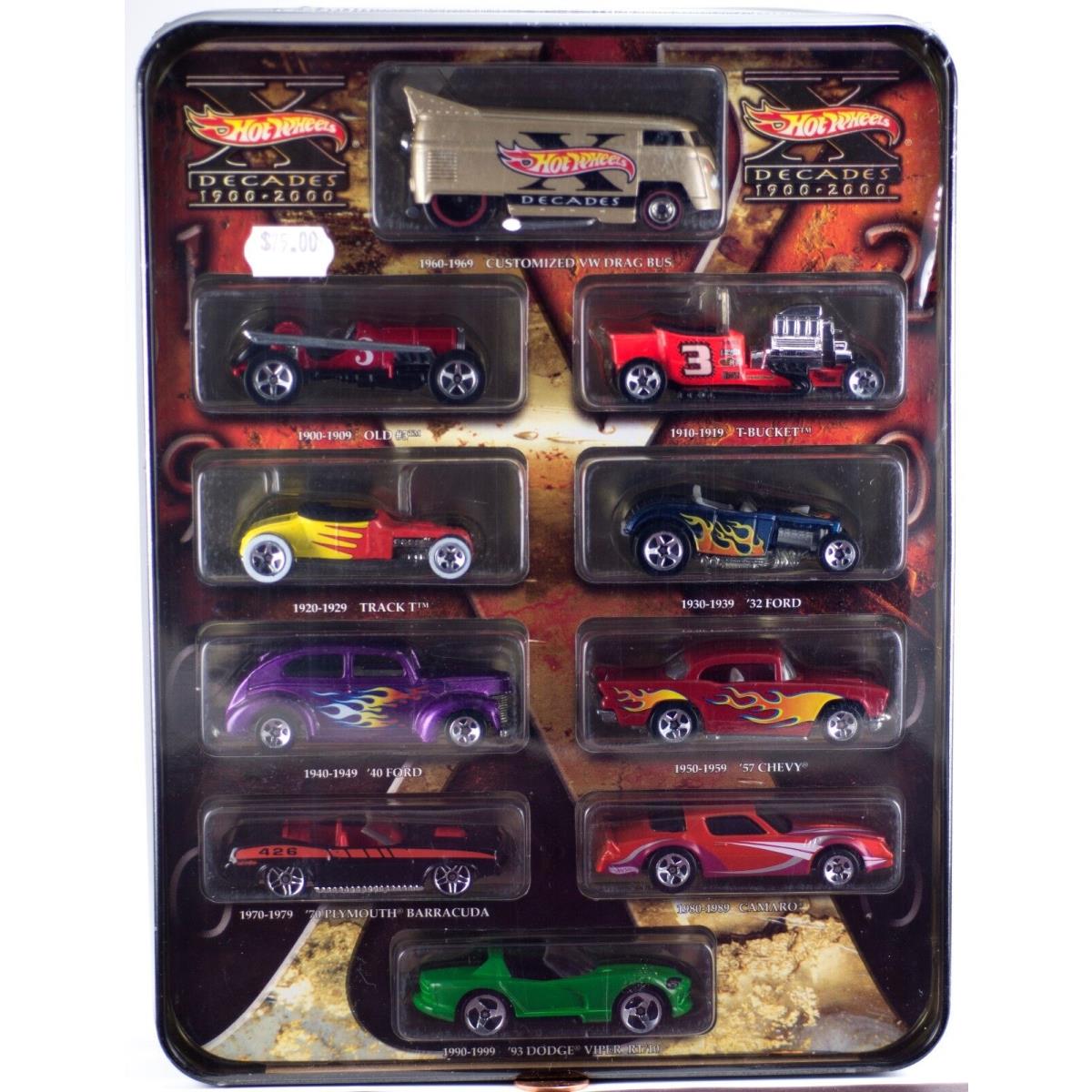 Hot Wheels Target Exclusive Decades 1900-2000 Set of 10 Cars VW Drag Bus
