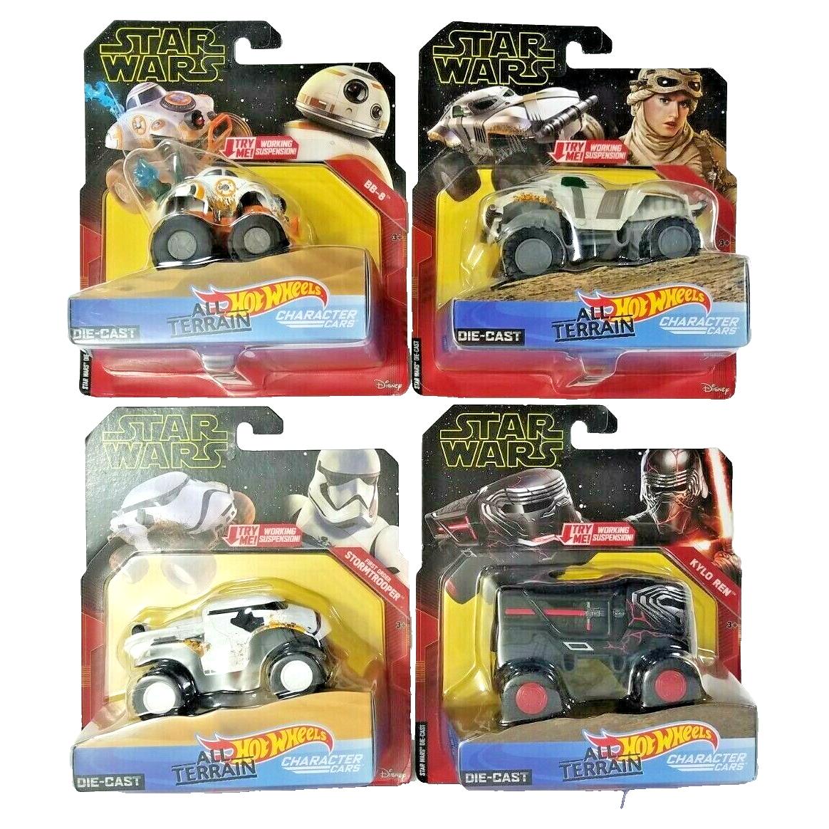 Hot Wheels Star Wars All Terrain Character Cars - Set Of 4 - Rey Kylo Ren BB-8+