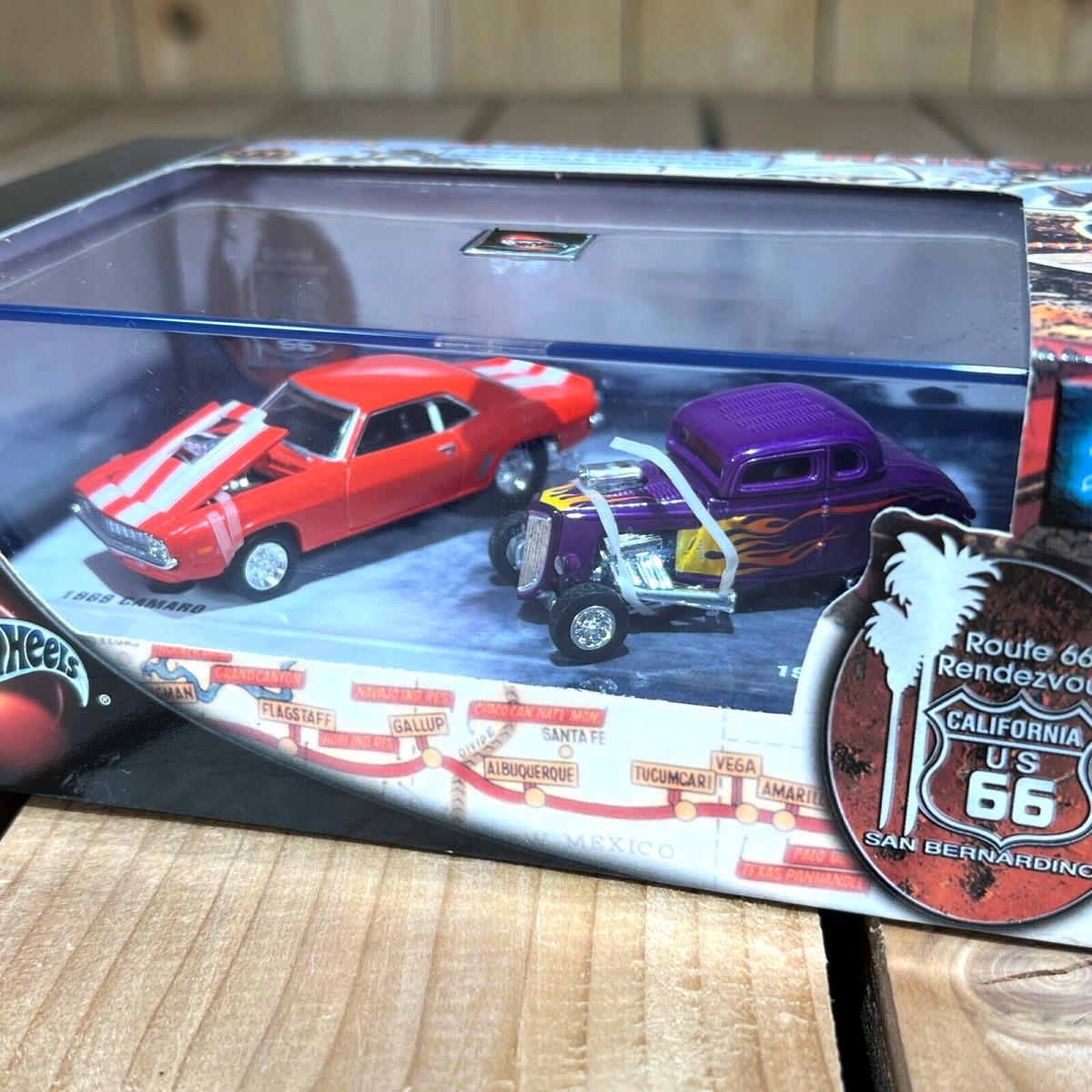 Hot Wheels Route 66 Rendezvous 1969 Camaro 1934 Ford 1:64 Diecast 2 Car Set