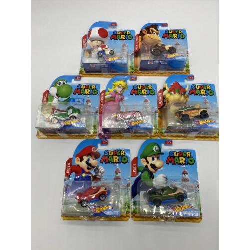 Hot Wheels Super Mario Complete Set Of 7 1/64 Character Cars 2017 Collectible