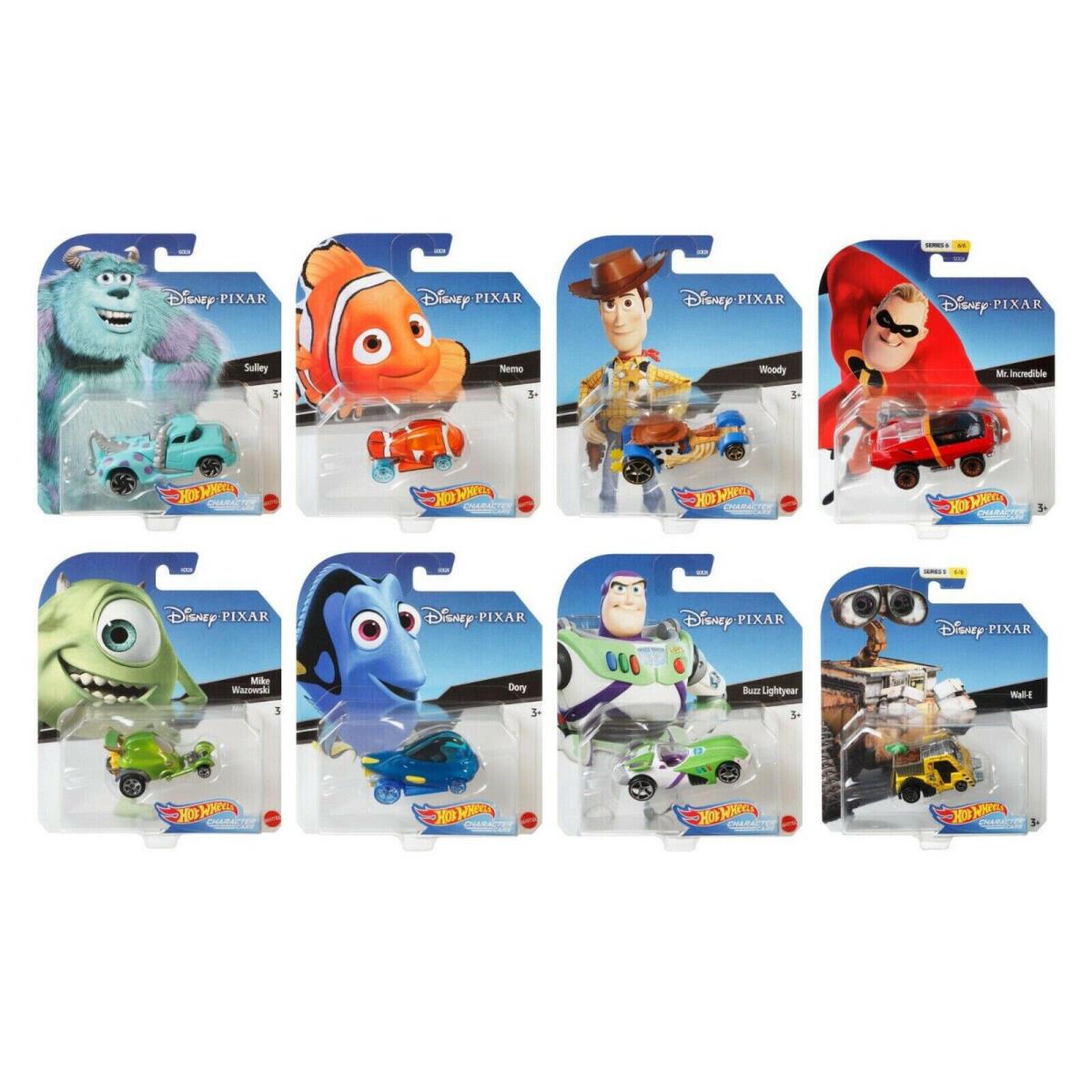 8 Disney Pixar Hot Wheels 2018 Character Cars Complete Set Woody Buzz Walle Dory