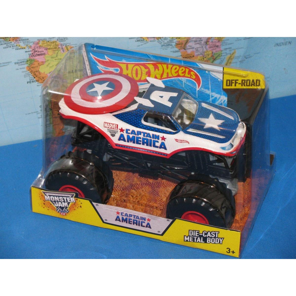 1/24 Hot Wheels Monster Jam Truck Captain America Diecast Off-road Htf
