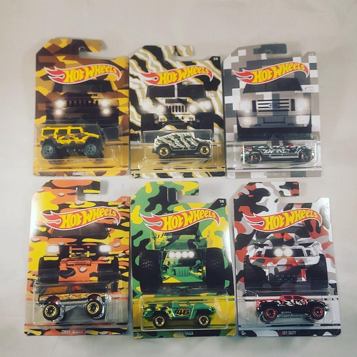 Set of 6 Different Hot Wheels Camo Series - 2017 Exclusive