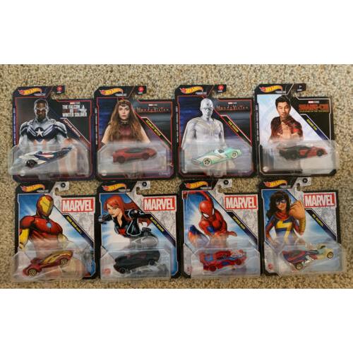 Hot Wheels Character Cars Marvel Studios Complete Set of 8 by Mattel