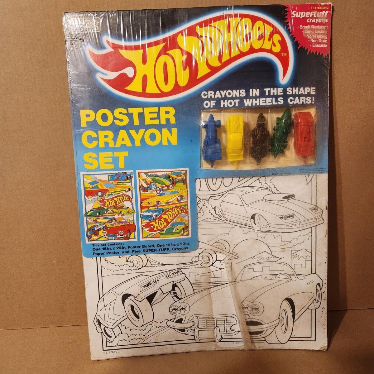 Hot Wheels Poster Crayon Set 1989 Craft House Coloring Book with 5 Cars