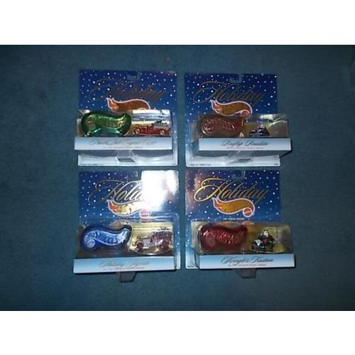 1997 Hot Wheels Holiday Christmas Special Edition Car and Ornament Set of 4